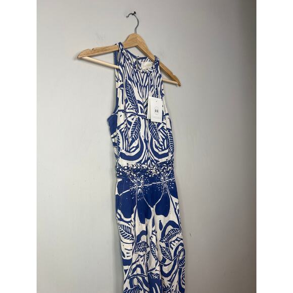 NWT Carolina K Floral Belted Straight Leg K Alessia Jumpsuit Blue and White - Picture 3 of 10